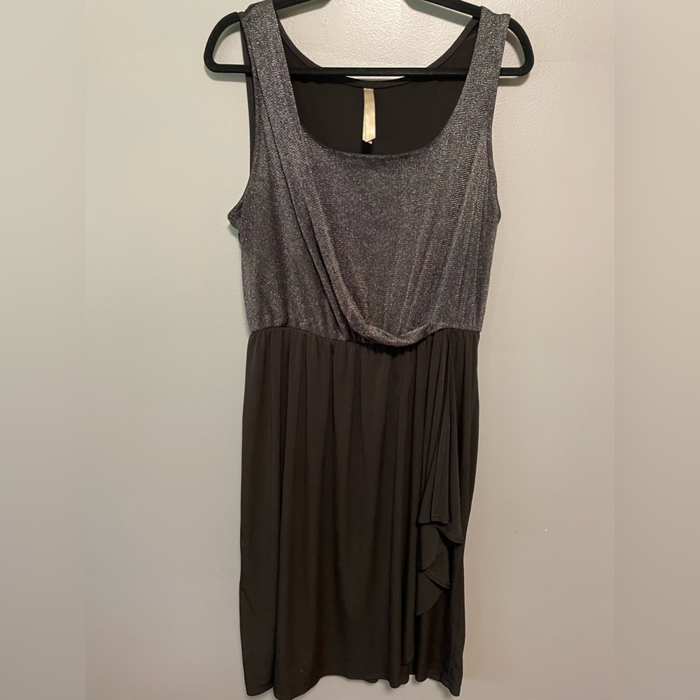 Penningtons Women’s Plus Black/Silver Faux-Wrap Dress Size 1XL